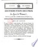 Lycée de Nismes. Distribution des prix du Lycée de Nismes, pour la fin de l'année scolastique 1809