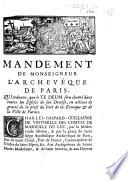 Mandement de Monseigneur l'archevêque de Paris, qui ordonne, que le Te Deum sera chanté dans toutes les églises de son diocèse, en actions de graces de la prise du fort de la Kenoque & de la ville de Furnes