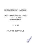 Mariages de la paroisse Sainte-Marguerite-Marie (Alacoque) de Montréal, 1923-1941