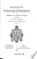 Marques typographiques des imprimeurs et libraires Anversois