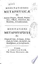Meditationes metaphysicae de animae origine, naturâ beatitudine, officio, defectione, [et] conservatione