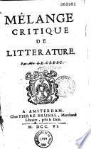 Mélange critique de littérature, publié par Charles Ancillon son fils