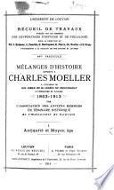 Mélanges d'histoire offerts à Charles Moeller: Antiquité et Moyen âge