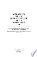 Mélanges de la Bibliothèque de la Sorbonne
