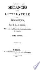 Mélanges de littérature et de critique