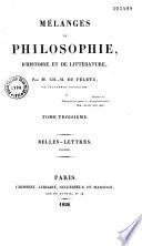 Mélanges de philosophie, d'histoire et de littérature
