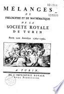 Mélanges de philosophie et de mathématique de la Société royale de Turin