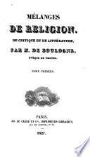 Mélanges de religion, de critique et de littérature