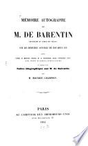 Mémoire autographe de M. Barentin ... publié ... et précédé d'une notice biographique ... par M. Maurice Champion