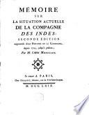 Mémoire sur la situation actuelle de la Compagnie des Indes
