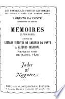 Mémoires (1749-1838) suivis de lettres inédites de Lorenzo Da Ponte à Jacques Casanova