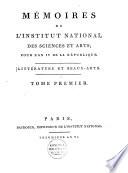 Mémoires de l'Institut National des Sciences et Arts..