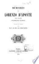 Mémoires de Lorenzo da Ponte collaborateur de Mozart traduits de l‛Italien par M. C. D. de la Chavanne