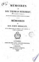 Mémoires de Sir Thomas Herbert, valet de chambre de Charles Ier, sur les deux dernières années du règne de ce prince