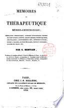 Mémoires de thérapeutique médico-chirurgicale