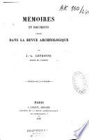 Mémoires et documents publiés dans la Revue Archéologique