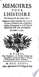 Mémoires pour l'histoire des sciences et des beaux arts