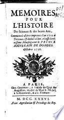 Memoires pour L'Histoire des Sciences et des Beaux Arts