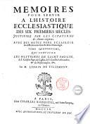 Memoires Pour Sevir a L'Histoire Ecclesiastique