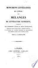 Monumens littéraires de l'Inde, ou, Mélanges de littérature sanscrite