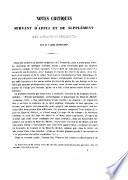 Notes critiques servant d'appui et de supplément aux annales précédentes