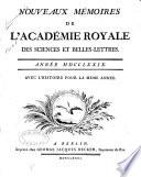 Nouveaux mémoires de l'Academie royale des sciences et belles-lettres