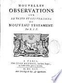 Nouvelles observations sur le texte et les versions du Nouveau Testament