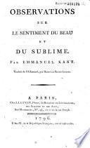 Observations sur le sentiment du beau et du sublime
