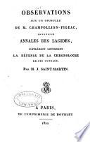 Observations sur un opuscule de m. Champollion-Figeac, intitulé Annales des Lagides, supplément contenant la défense de la chronologie de cet ouvrage