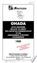OHADA Acte uniforme relatif au droit des sociétés commerciales et du groupement d'intérêt économique