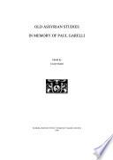 Old Assyrian Studies in Memory of Paul Garelli