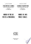 Orders of the Day, Minutes of Proceedings