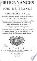 Ordonnances des roys de France de la troisième race, recueillies par ordre chronologique