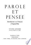 PAROLE AR PENSEE: INTRODUCTION AU FRANCAIS D'AUJOURD'HUI