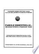 Parole essentielle, mélanges offerts á Ferdinand Diara