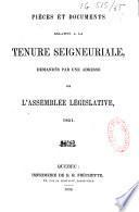 Pièces et documents relatifs à la tenure seigneuriale