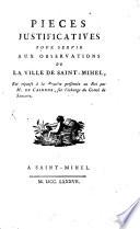 Pièces justificatives pour servir aux Observations de la Ville de Saint Mihel