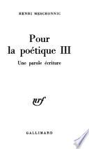 Pour la poétique