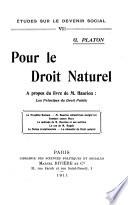 Pour le droit naturel