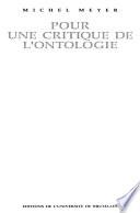 Pour une critique de l'ontologie