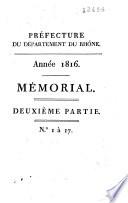 Préfecture du département du Rhône. Année 1816. Mémorial