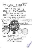 Procès-verbal de la recherche de la noblesse de Champagne