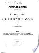 Programme d'invitation à l'examen public du Collège Royal Français