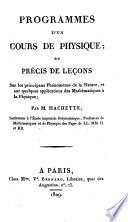 Programme d'un cours de physique ou Précis de leçons sur les principaux phénomènes de la nature, et sur quelques applications des mathématiques à la physique