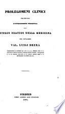 Prolegomeni clinici per servire d'introduzione teoretica allo studio pratico della medicina