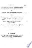 Quelques considérations générales sur la nature et l'influence des passions; thèse, etc