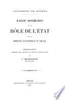 Quelques considérations sur le rôle de l'Etat dans le domaine économique et social