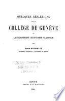 Quelques réflexions sur le Collège de Genève et l'enseignement secondaire classique