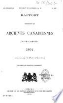 Rapport concernant les archives canadiennes pour l'année ...