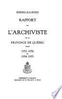 Rapport de l'archiviste de la province du Québec
